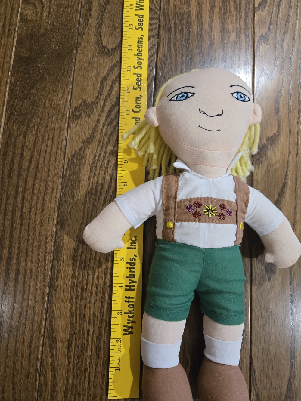 Plush Doll with Green Shorts and Blonde Hair - Soft Kids Toy